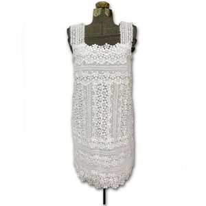 Cluny White Floral Crochet Lace Mini Shift Dress Sleeveless Cottagecore Luxury